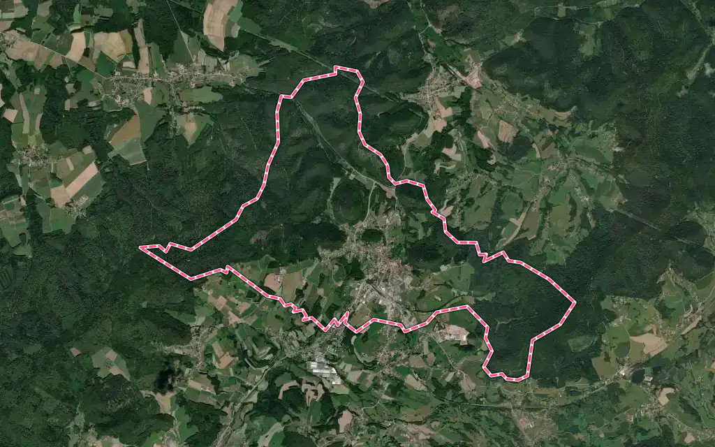 Vue satellite de Bruyères avec ses contours administratifs