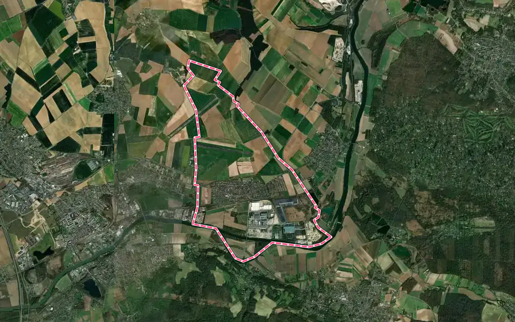 Vue satellite de Bruyères-sur-Oise avec ses contours administratifs