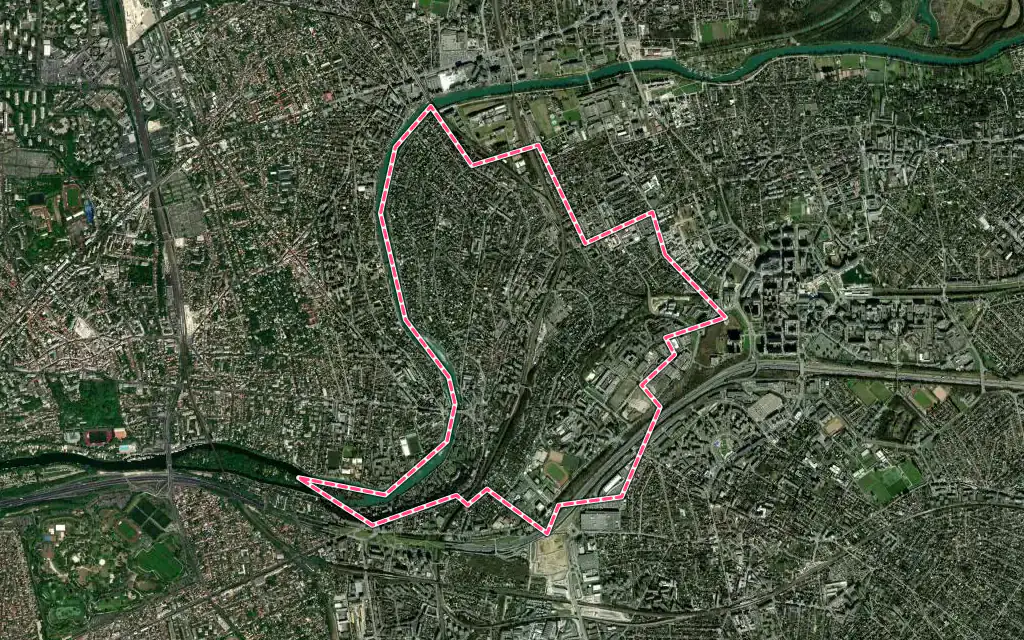 Vue satellite de Bry-sur-Marne avec ses contours administratifs