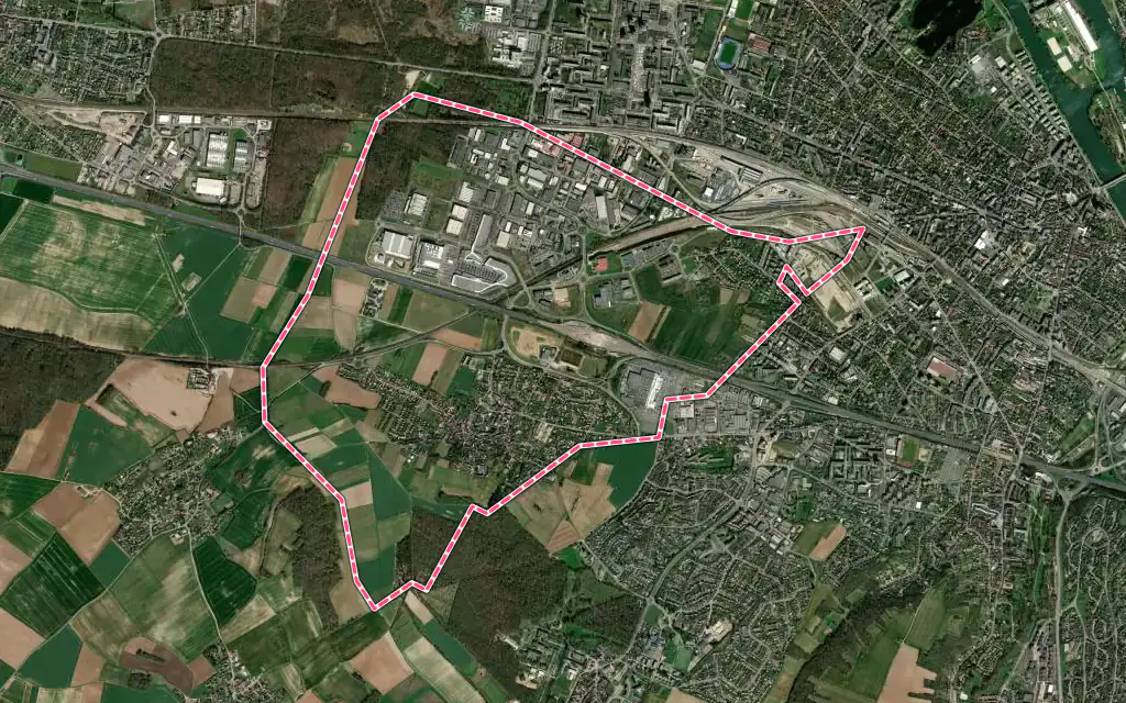 Vue satellite de Buchelay avec ses contours administratifs