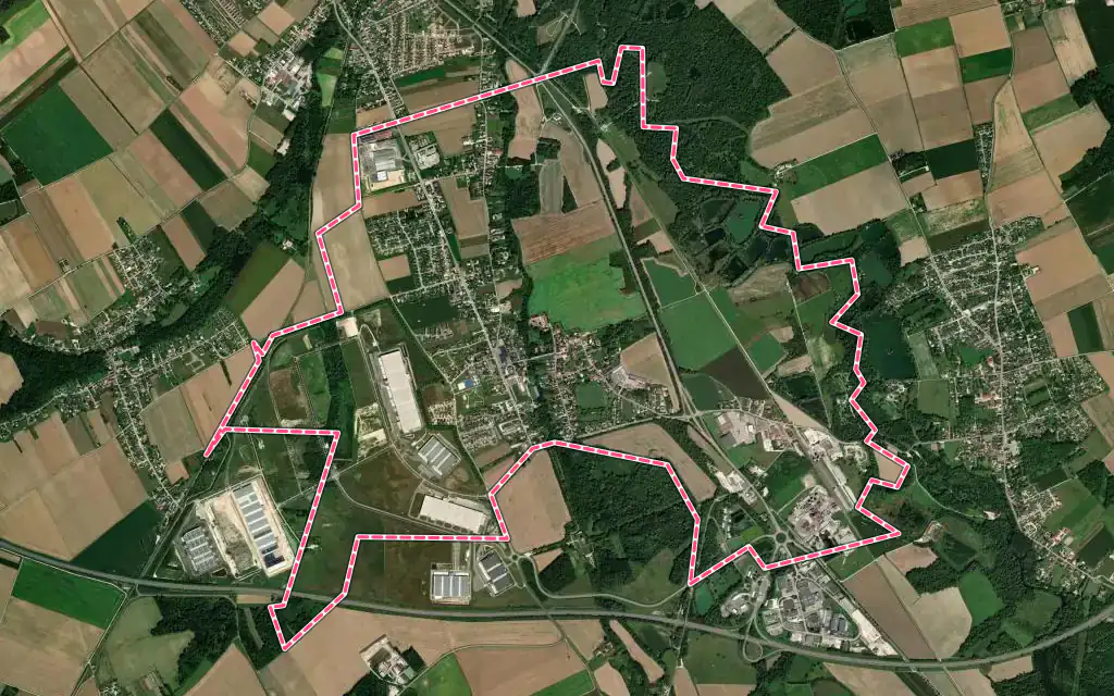 Vue satellite de Buchères avec ses contours administratifs