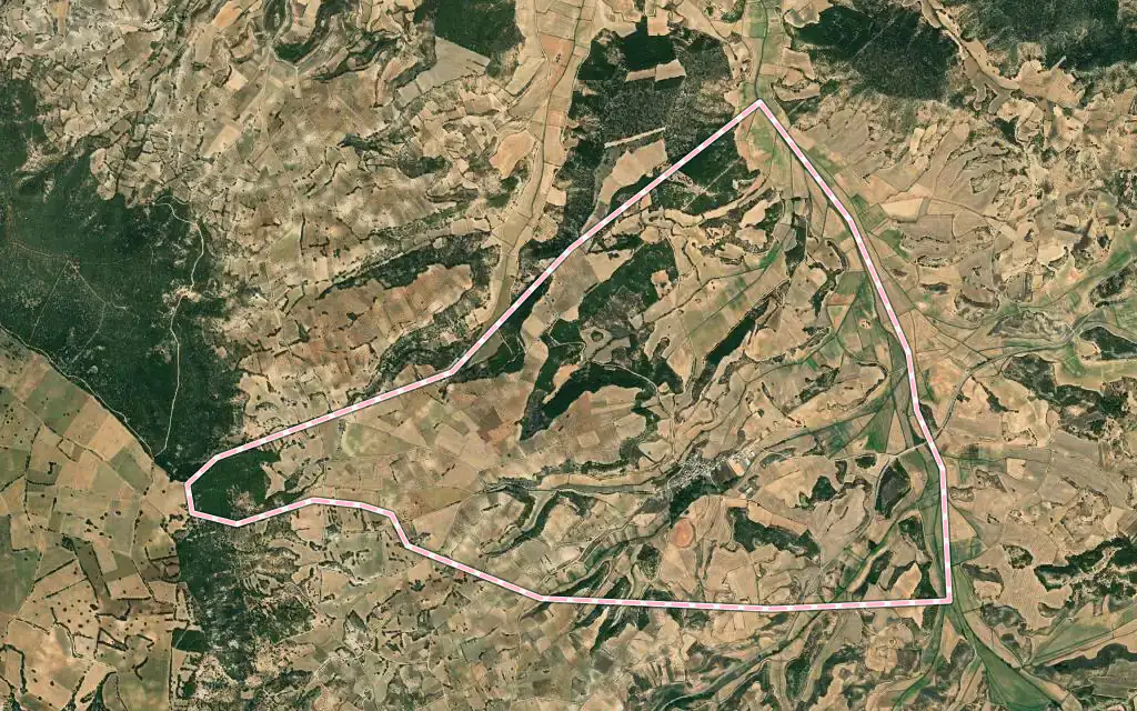 Vista satélite de Buciegas con su contorno administrativo
