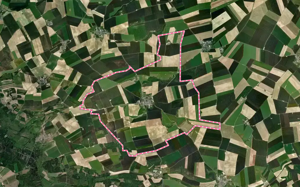 Vue satellite de Bucy-lès-Pierrepont avec ses contours administratifs
