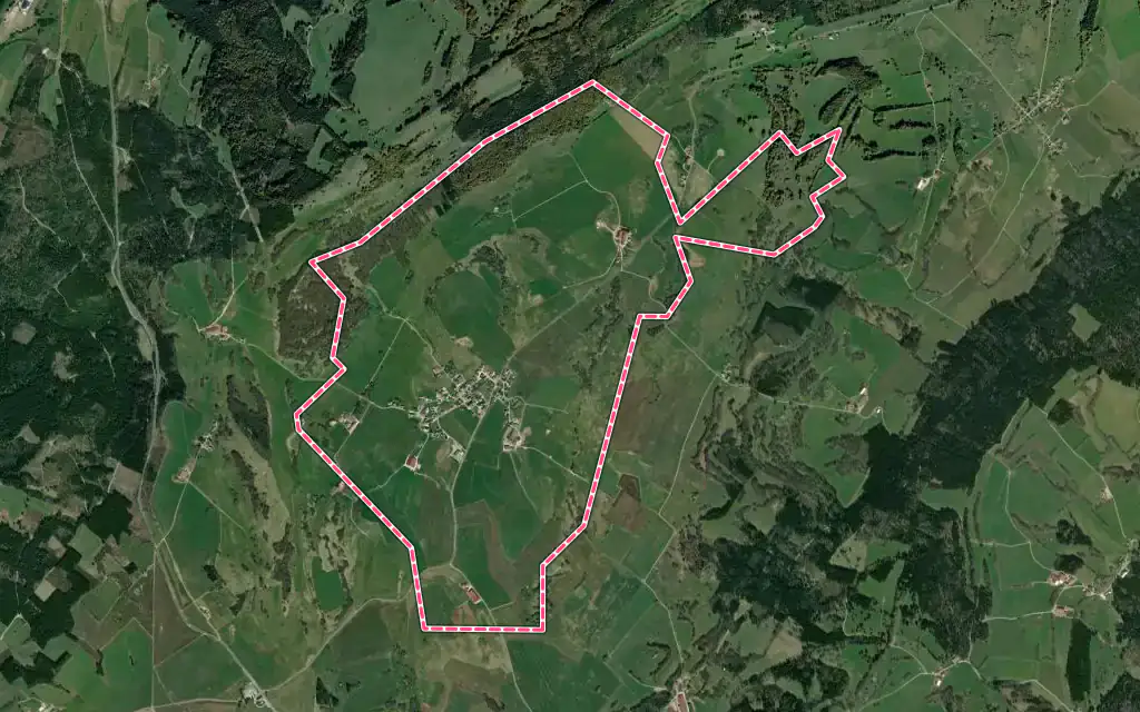 Vue satellite de Bugny avec ses contours administratifs