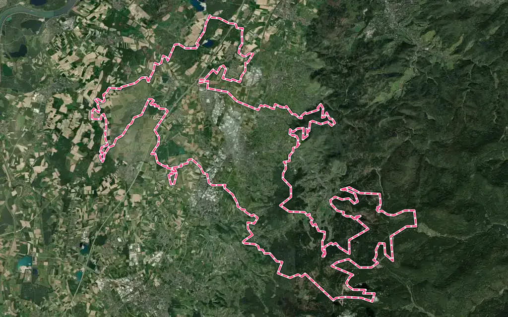 Vue satellite de Buhl avec ses contours administratifs