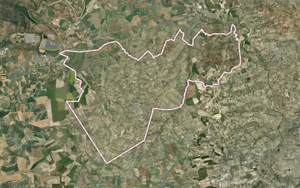 Vista satélite de Bujalance con su contorno administrativo