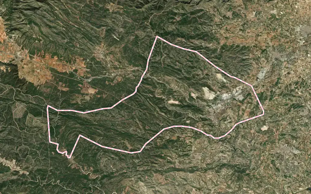Vista satélite de Buñol con su contorno administrativo
