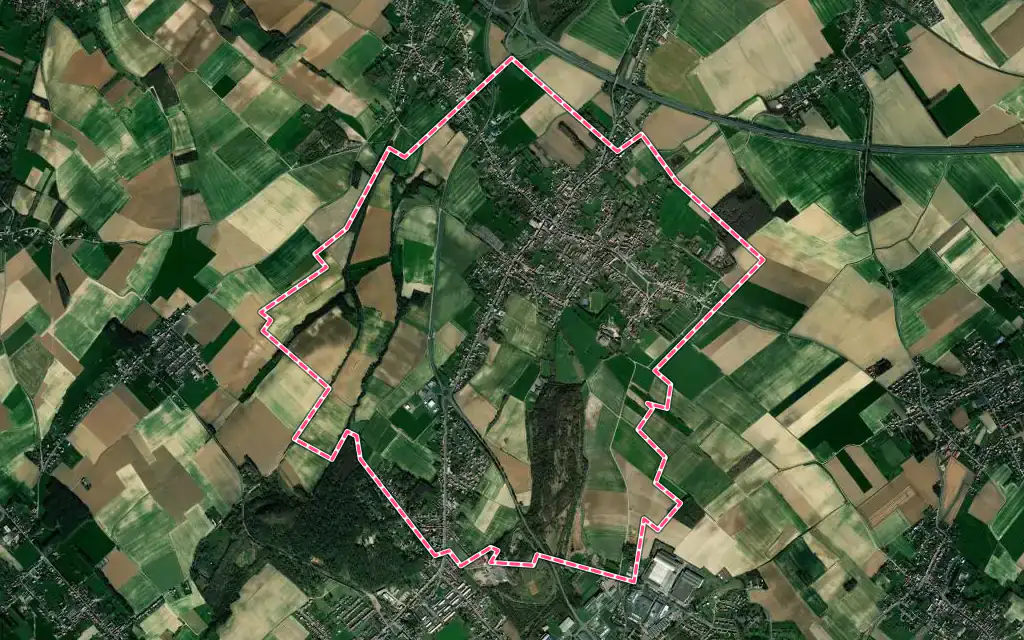 Vue satellite de Burbure avec ses contours administratifs