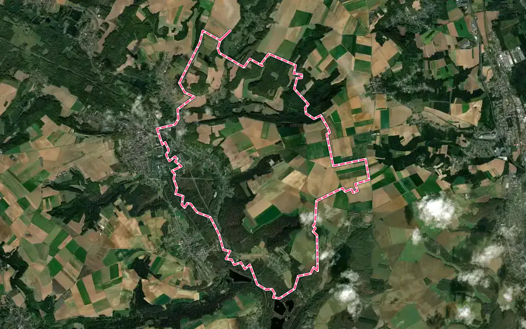 Vue satellite de Bury avec ses contours administratifs