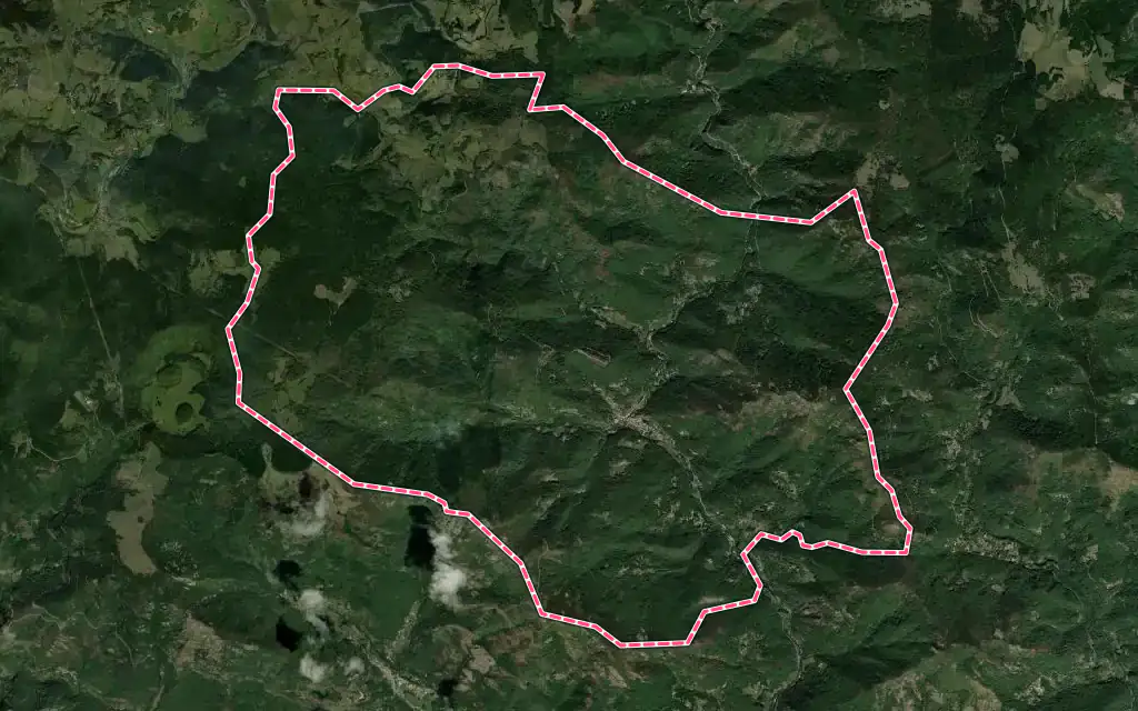 Vue satellite de Burzet avec ses contours administratifs