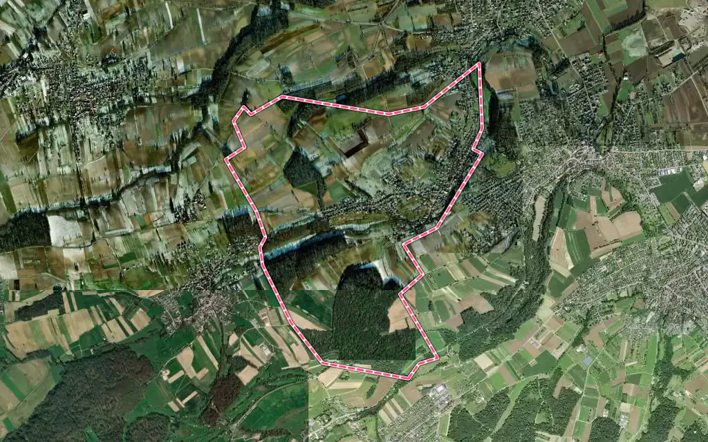 Vue satellite de Buschwiller avec ses contours administratifs