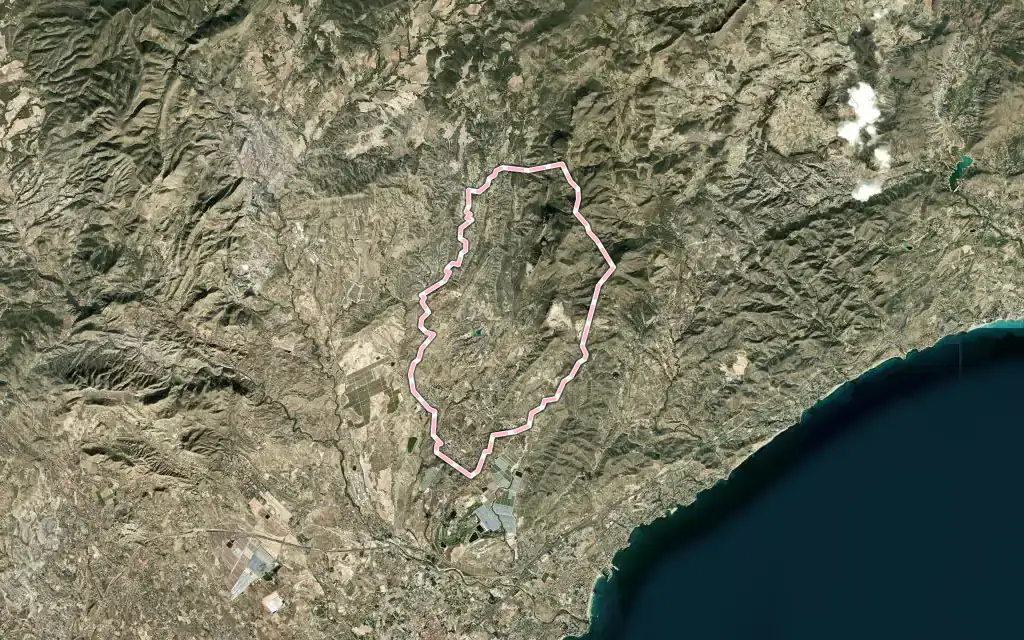 Vista satélite de Busot con su contorno administrativo