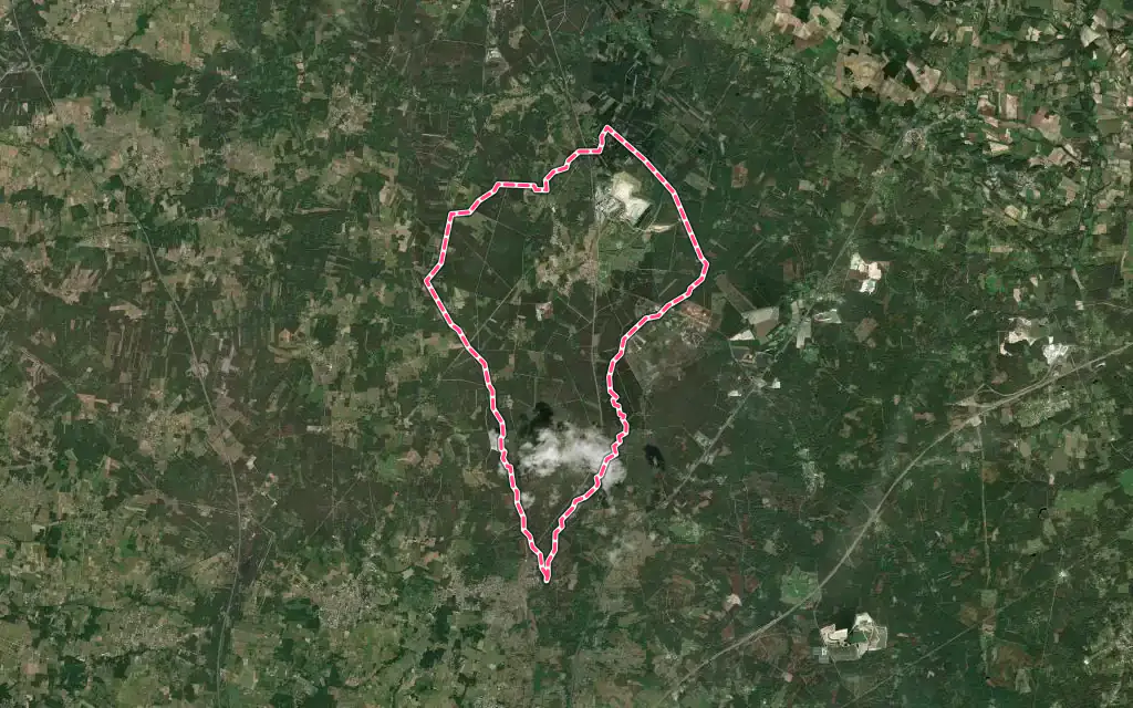 Vue satellite de Bussac-Forêt avec ses contours administratifs