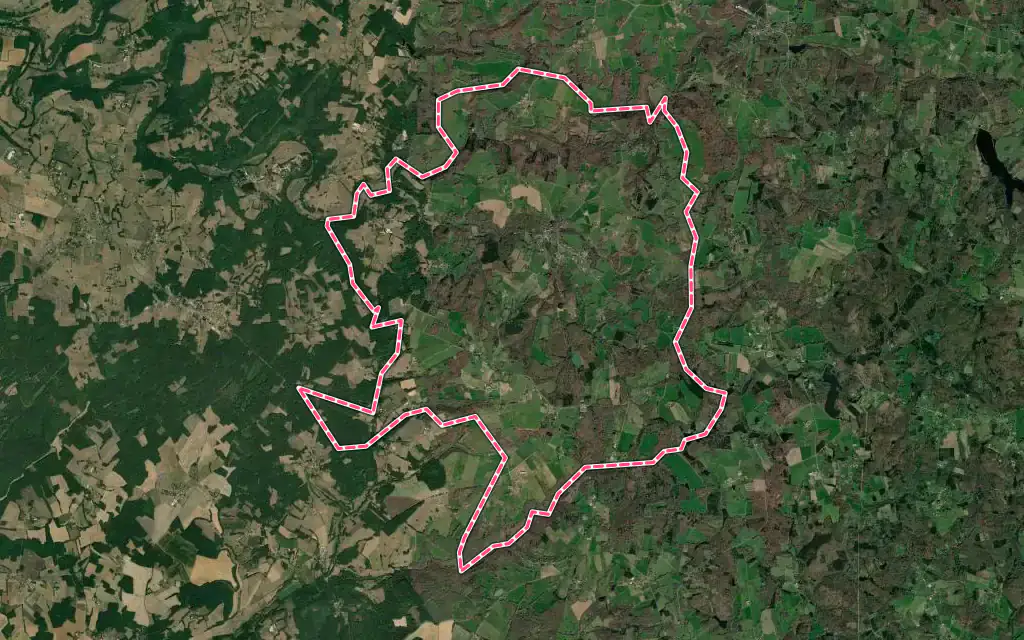 Vue satellite de Bussière-Badil avec ses contours administratifs