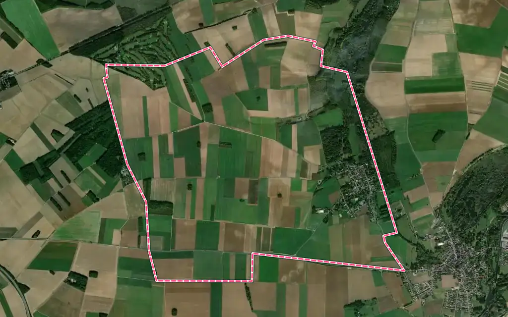 Vue satellite de Bussy-lès-Daours avec ses contours administratifs