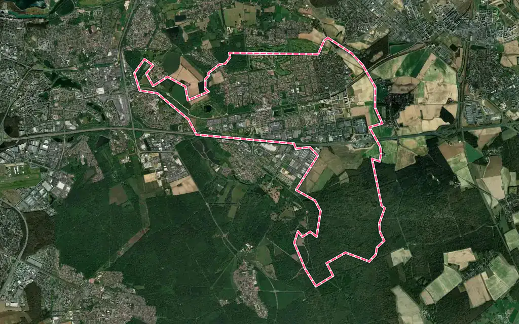 Vue satellite de Bussy-Saint-Georges avec ses contours administratifs