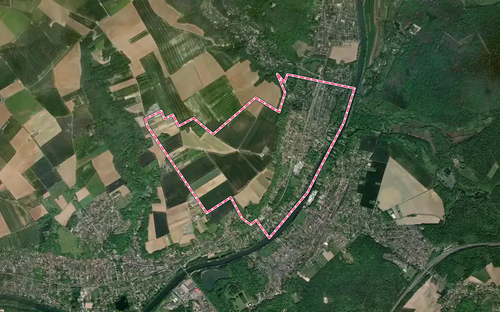 Vue satellite de Butry-sur-Oise avec ses contours administratifs
