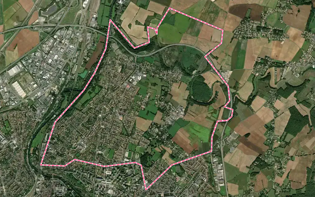 Vue satellite de Buxerolles avec ses contours administratifs