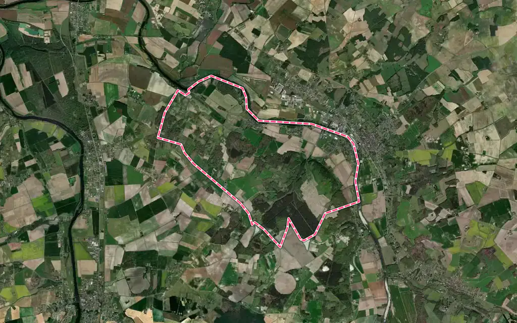 Vue satellite de Buxeuil avec ses contours administratifs