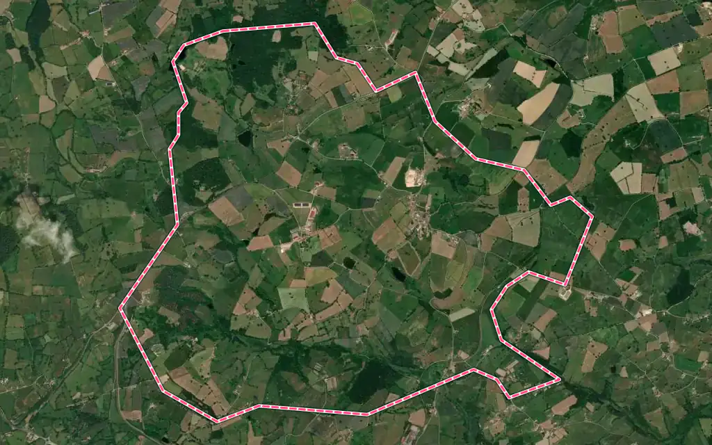 Vue satellite de Buxières-sous-Montaigut avec ses contours administratifs