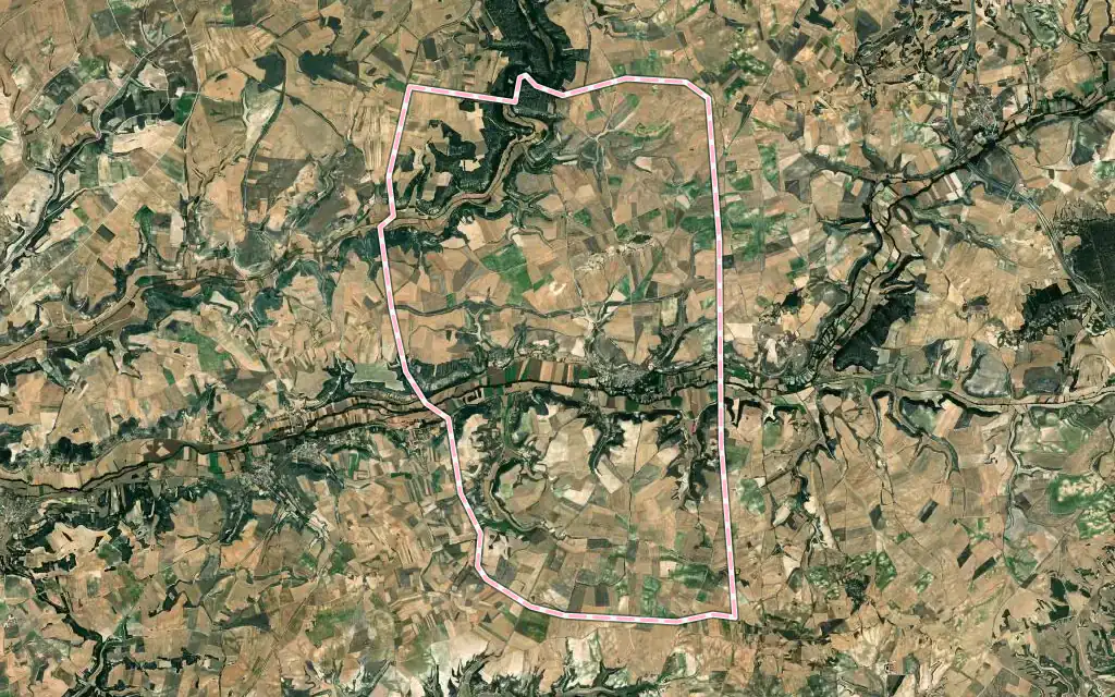 Vista satélite de Cabañes de Esgueva con su contorno administrativo
