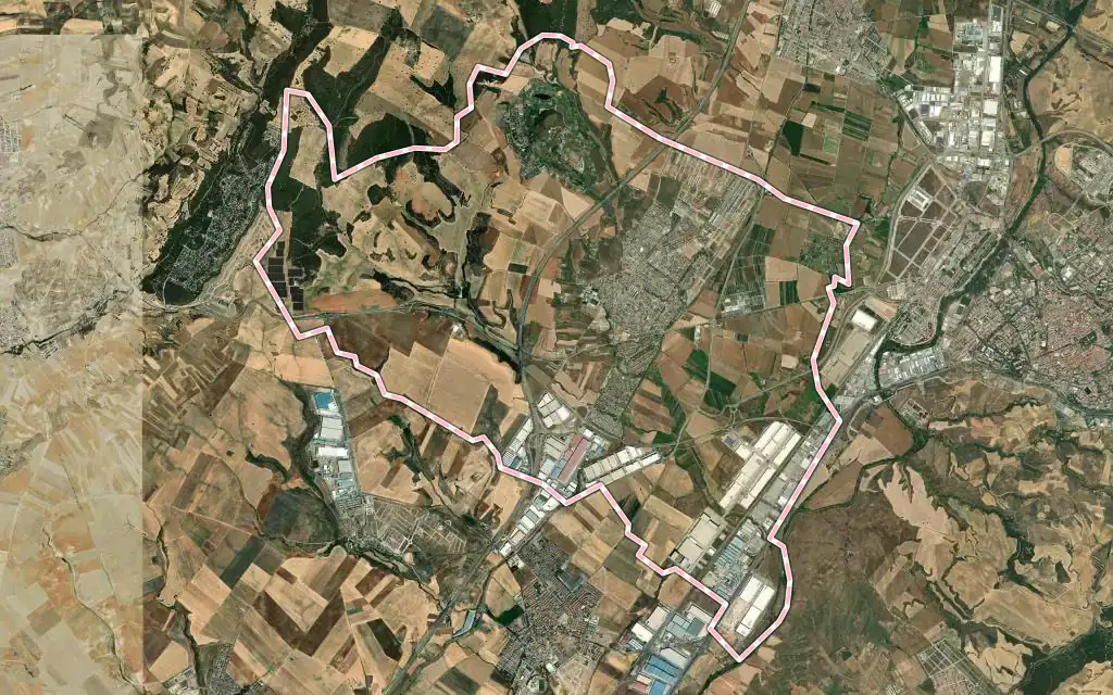 Vista satélite de Cabanillas del Campo con su contorno administrativo