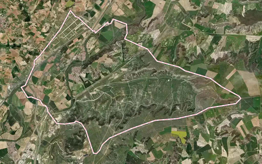 Vista satélite de Cabezón de Pisuerga con su contorno administrativo
