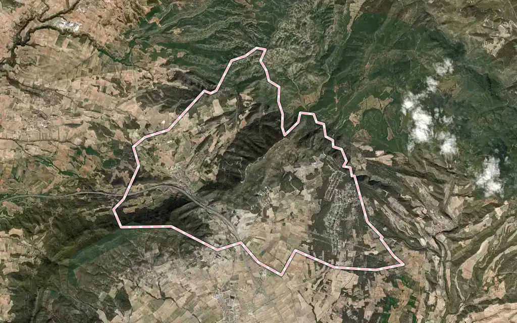 Vista satélite de Cabra del Camp con su contorno administrativo