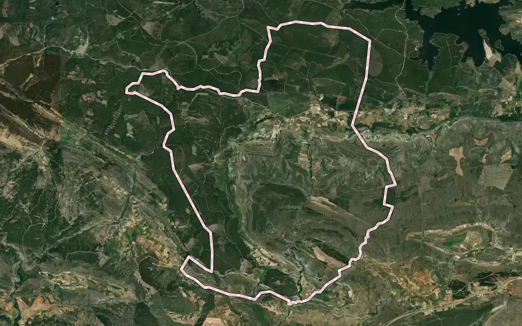 Vista satélite de Cabrejas del Pinar con su contorno administrativo