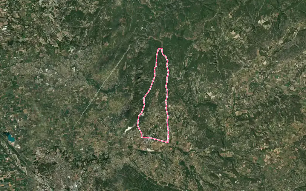 Vue satellite de Cabrières-d'Avignon avec ses contours administratifs