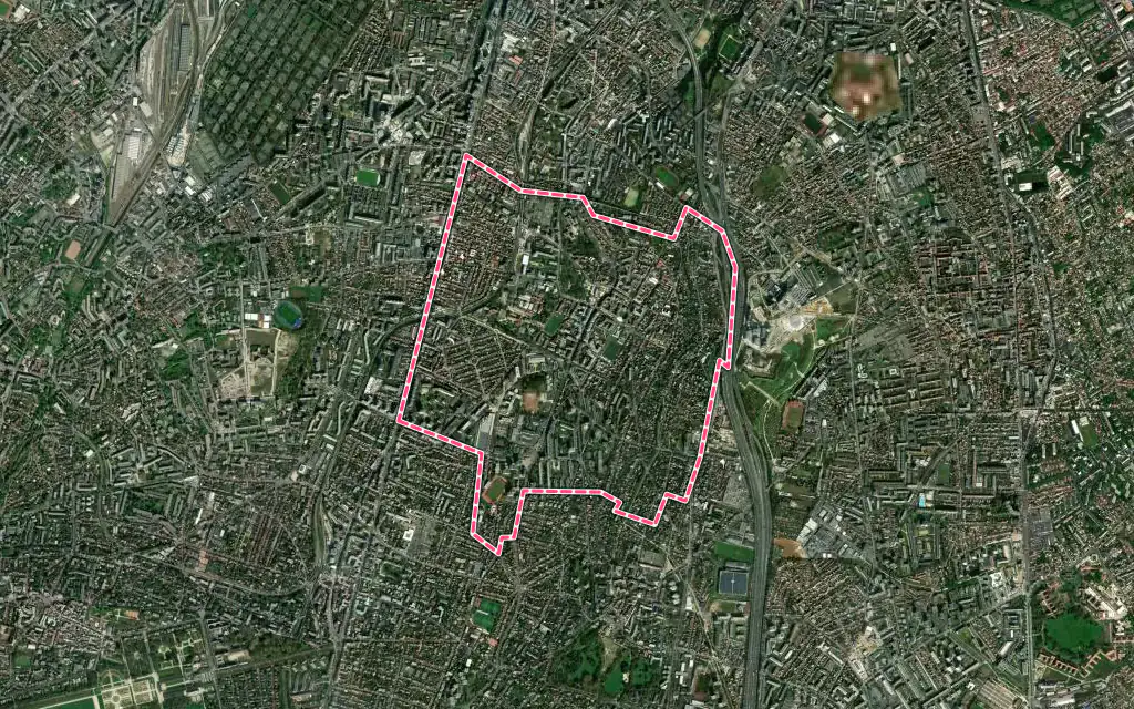 Vue satellite de Cachan avec ses contours administratifs