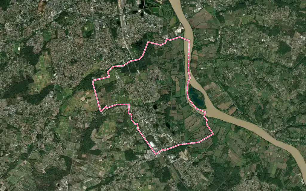 Vue satellite de Cadaujac avec ses contours administratifs
