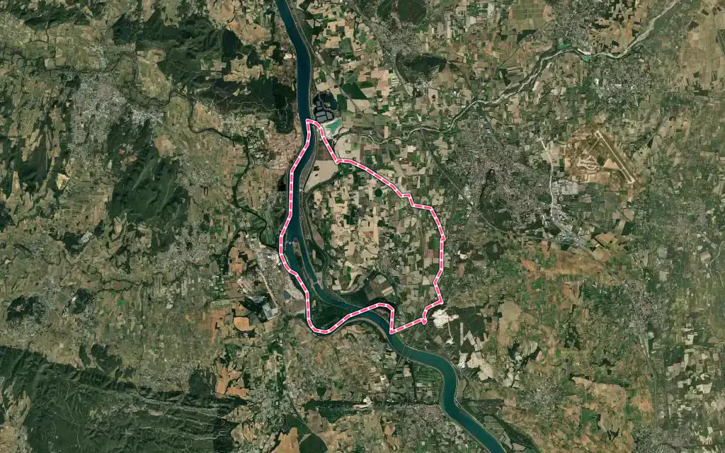 Vue satellite de Caderousse avec ses contours administratifs
