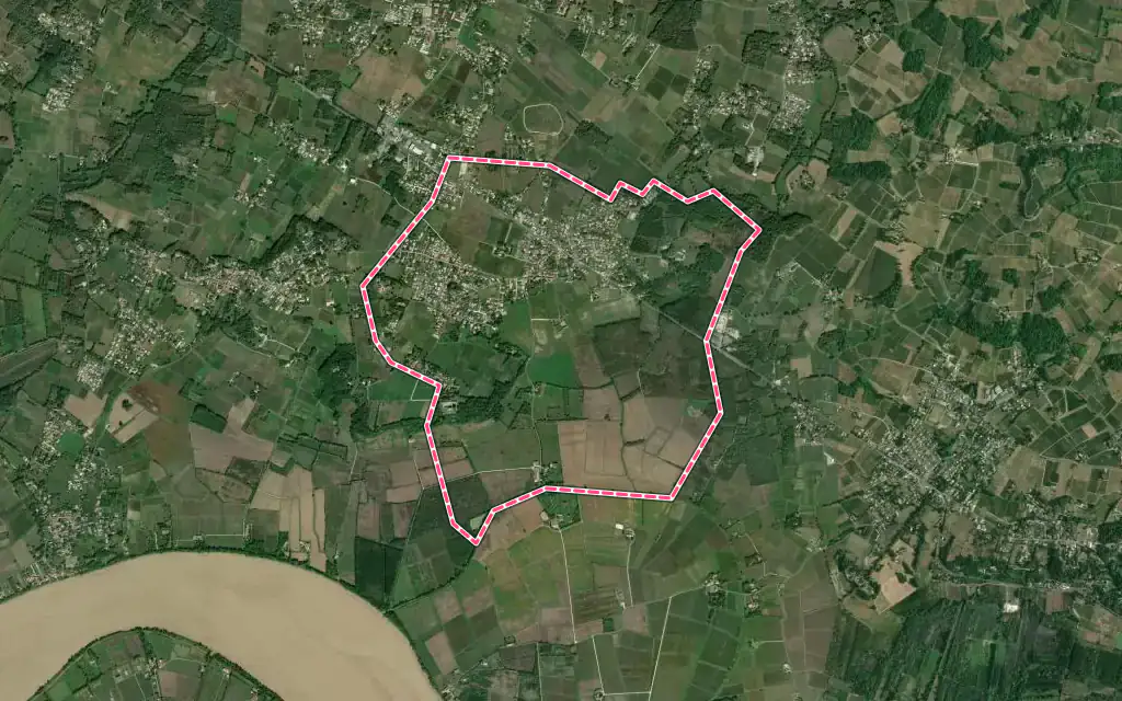 Vue satellite de Cadillac-en-Fronsadais avec ses contours administratifs
