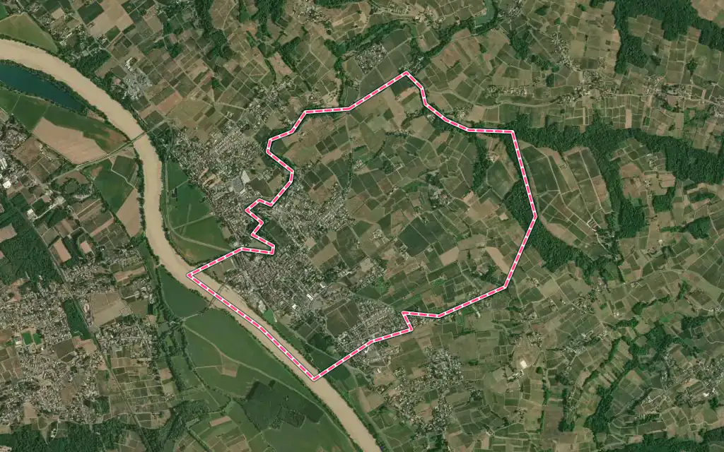 Vue satellite de Cadillac-sur-Garonne avec ses contours administratifs