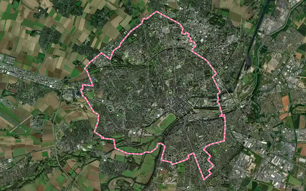 Vue satellite de Caen avec ses contours administratifs