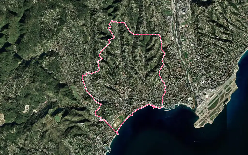 Vue satellite de Cagnes-sur-Mer avec ses contours administratifs
