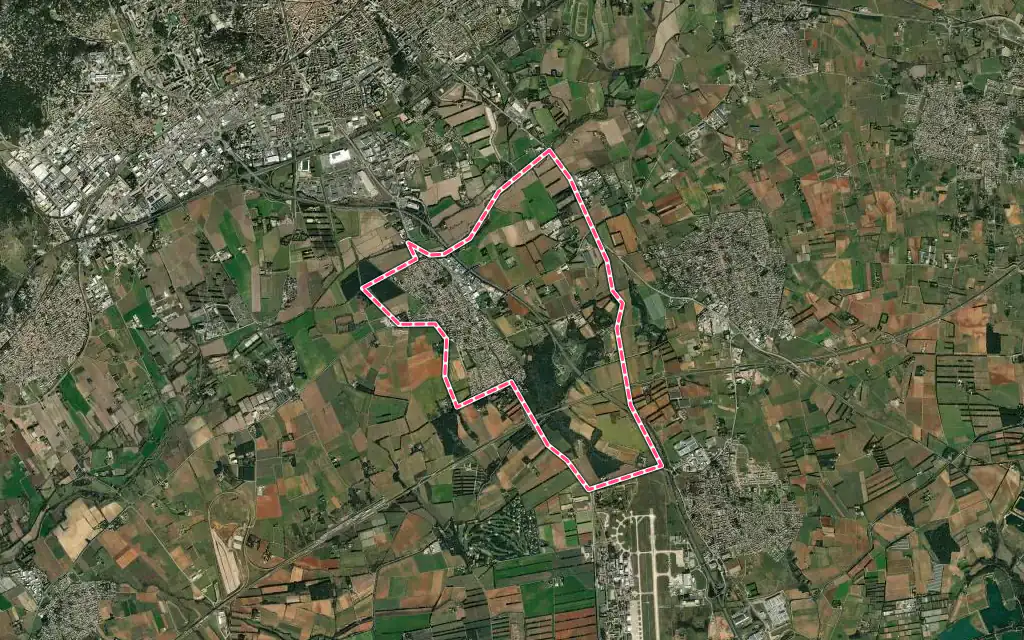 Vue satellite de Caissargues avec ses contours administratifs