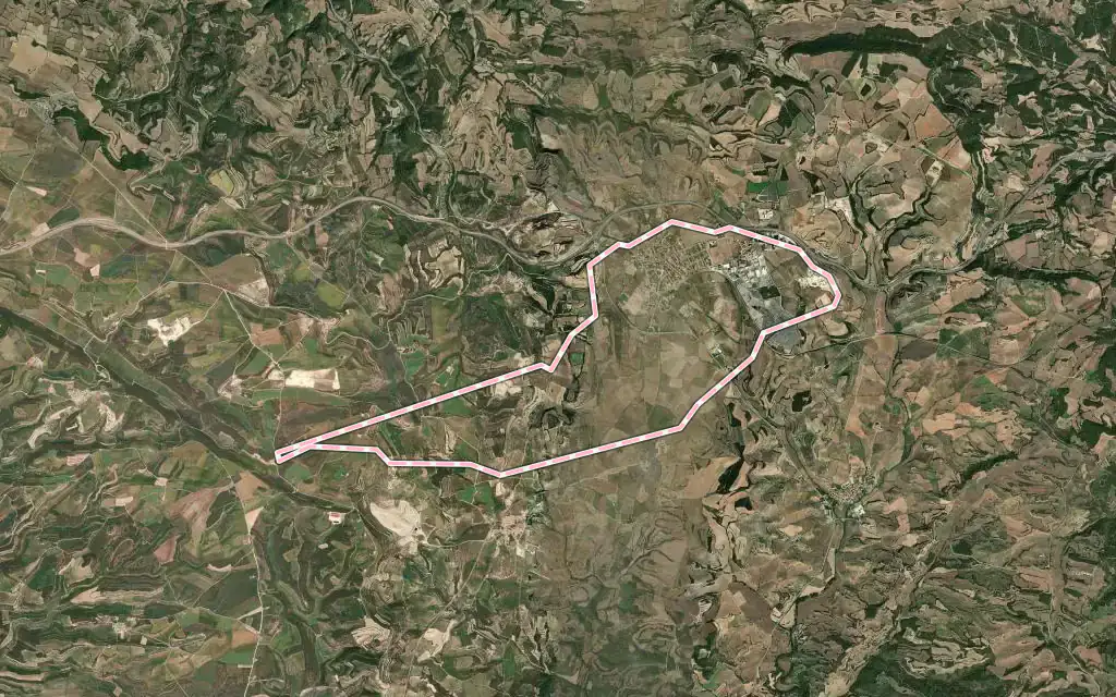 Vista satélite de Calaf con su contorno administrativo