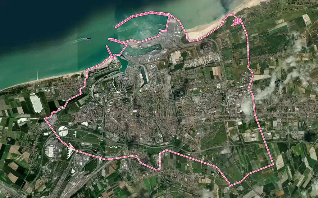Vue satellite de Calais avec ses contours administratifs