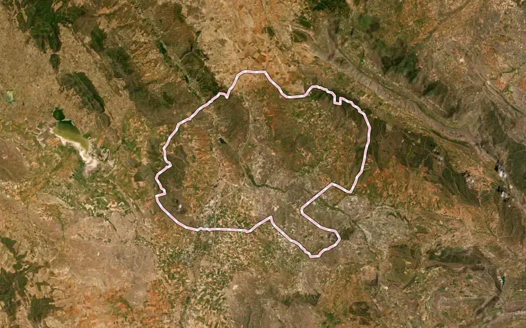 Vista satélite de Calamocha con su contorno administrativo
