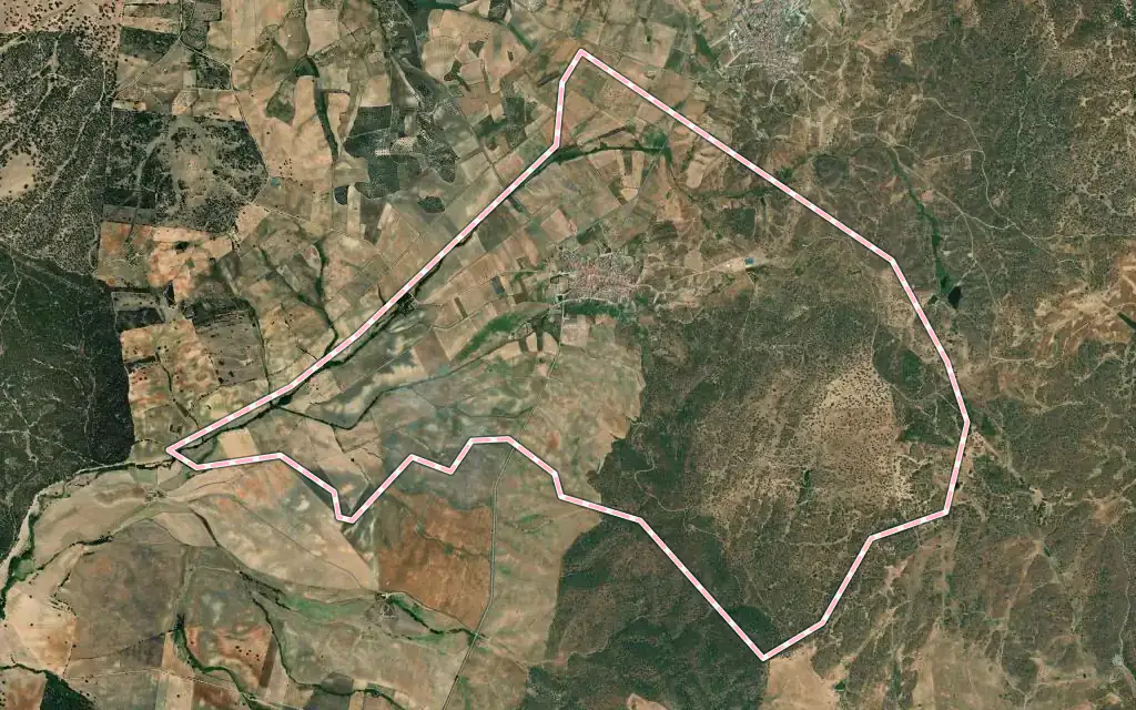 Vista satélite de Caleruela con su contorno administrativo