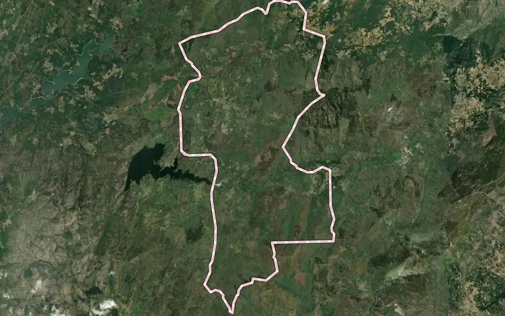 Vista satélite de Calvos de Randín con su contorno administrativo