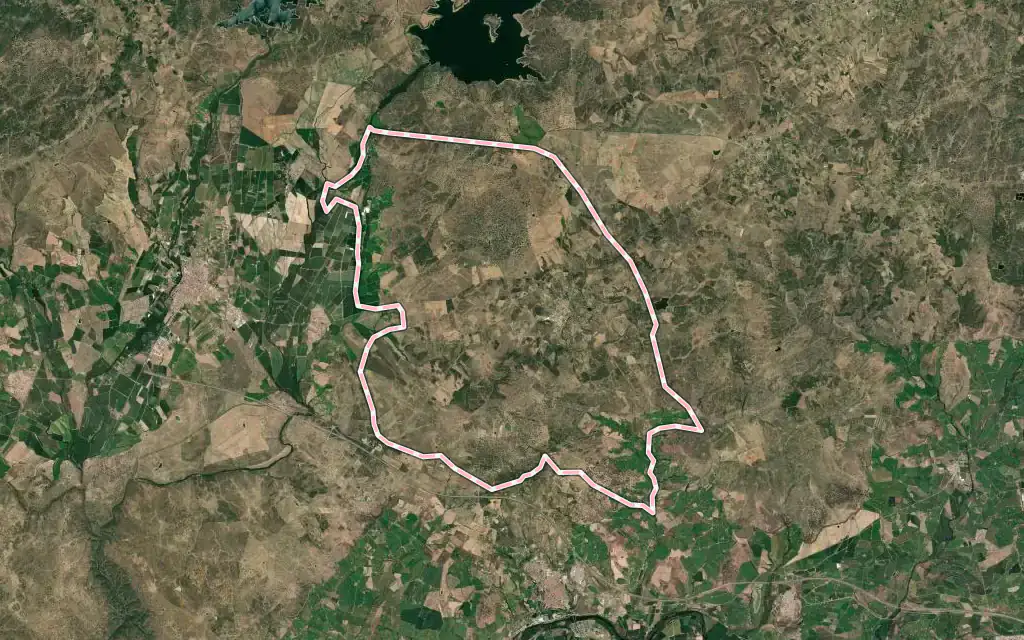Vista satélite de Calzadilla con su contorno administrativo