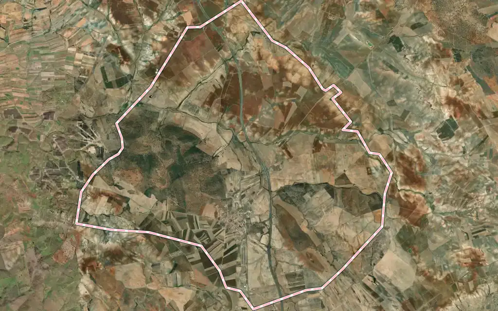 Vista satélite de Calzadilla de los Barros con su contorno administrativo
