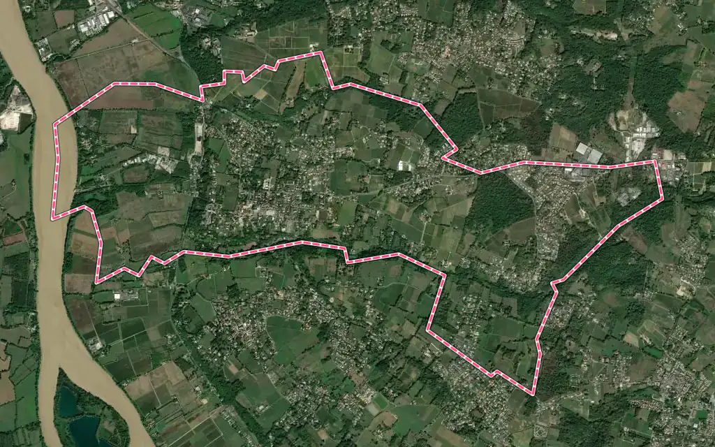 Vue satellite de Camblanes-et-Meynac avec ses contours administratifs