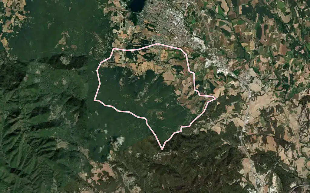 Vista satélite de Camós con su contorno administrativo