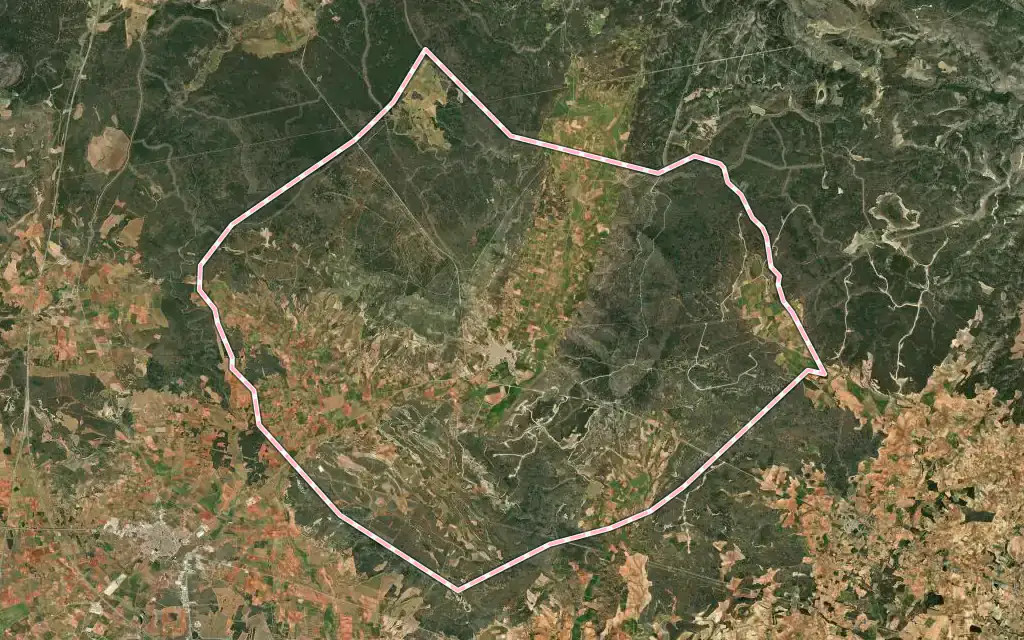 Vista satélite de Campillo de Altobuey con su contorno administrativo