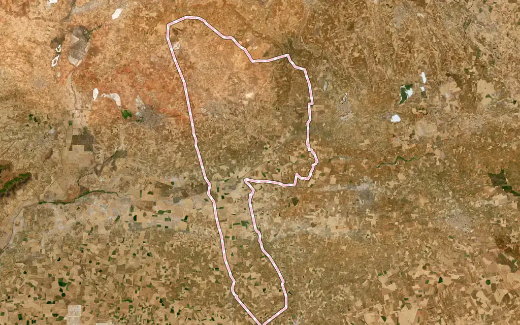 Vista satélite de Campo de Criptana con su contorno administrativo