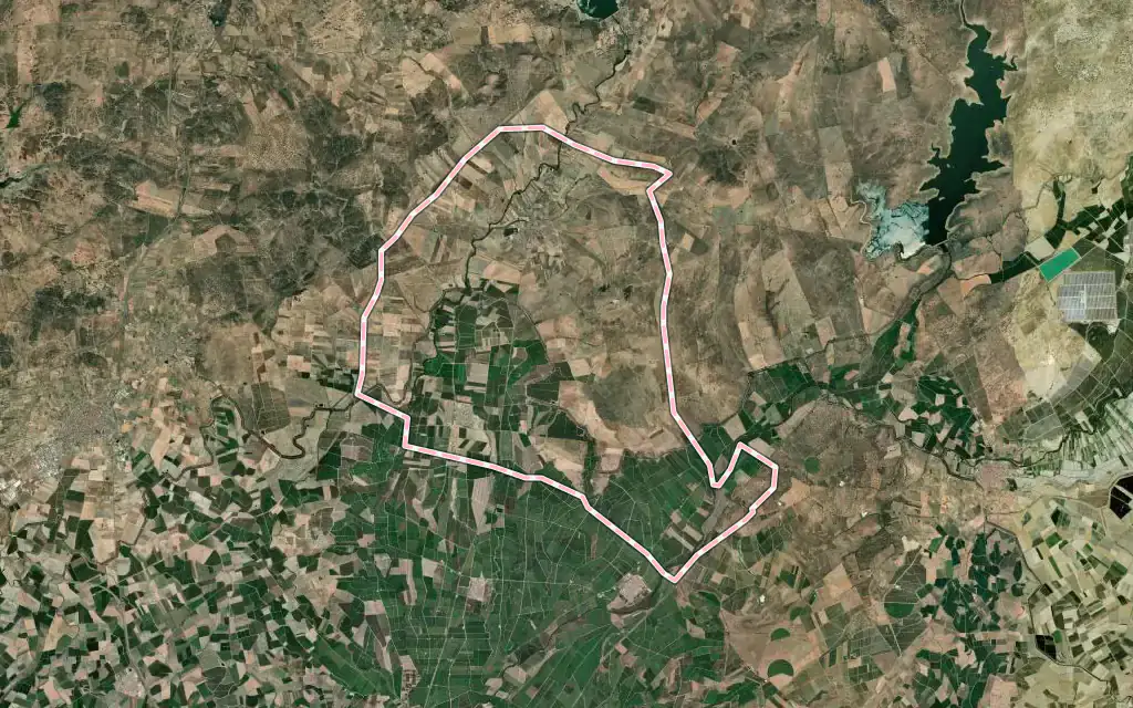 Vista satélite de Campo Lugar con su contorno administrativo